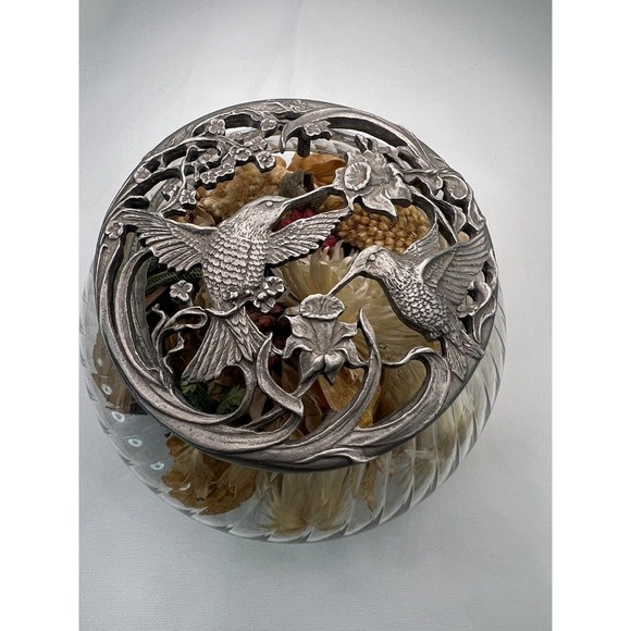 Vintage Rawcliffe Pewter 1989 Decorative‎ Metal Potpourri Dish Birds & Flowers - Picture 2 of 7